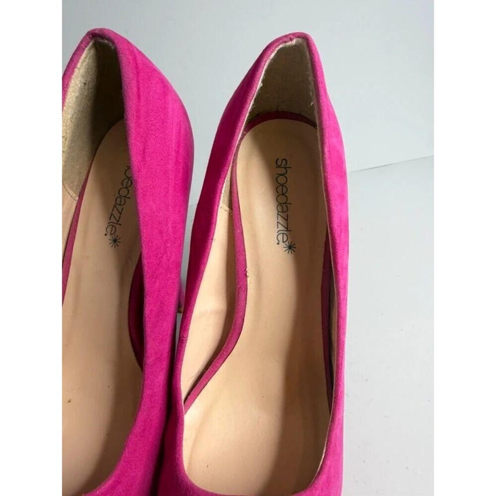 ShoeDazzle Pink Fuchsia Suede Peep Toe Platform Pumps Size 8.5 Heel Stiletto - Picture 6 of 7